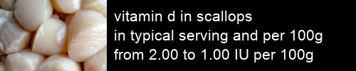 vitamin d in scallops information and values per serving and 100g